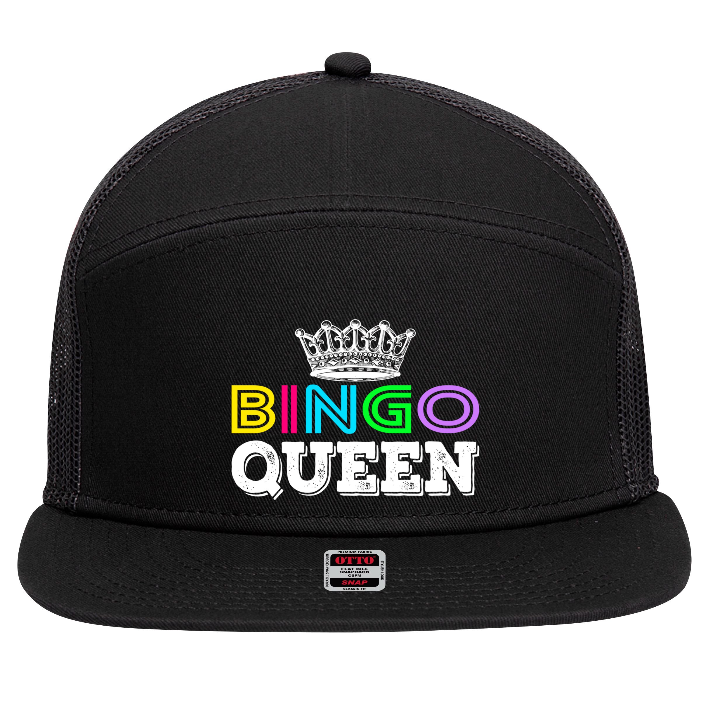 Bingo Gift Queen Funny Bingo Queen Funny Gift Moms Gift 7 Panel Mesh Trucker Snapback Hat
