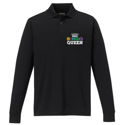 Bingo Gift Queen Funny Bingo Queen Funny Gift Moms Gift Performance Long Sleeve Polo