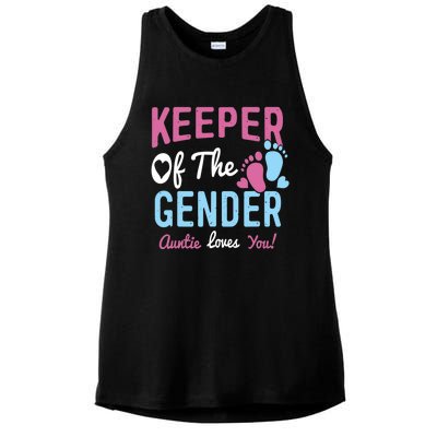 Baby Gender Reveal Keeper Of The Gender Auntie Loves You Ladies PosiCharge Tri-Blend Wicking Tank