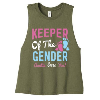 Baby Gender Reveal Keeper Of The Gender Auntie Loves You Women's Racerback Cropped Tank