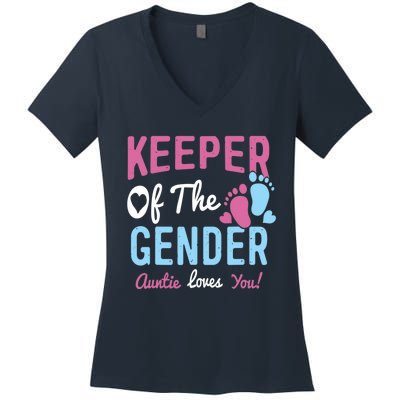 Baby Gender Reveal Keeper Of The Gender Auntie Loves You Women's V-Neck T-Shirt