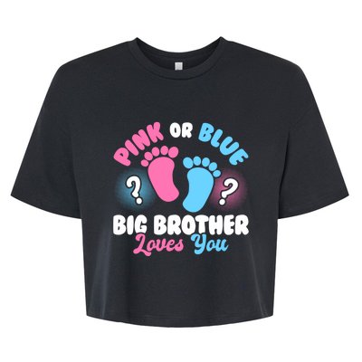 Baby Gender Reveal Party Pink Or Blue Big Brother Loves You Cute Gift Bella+Canvas Jersey Crop Tee