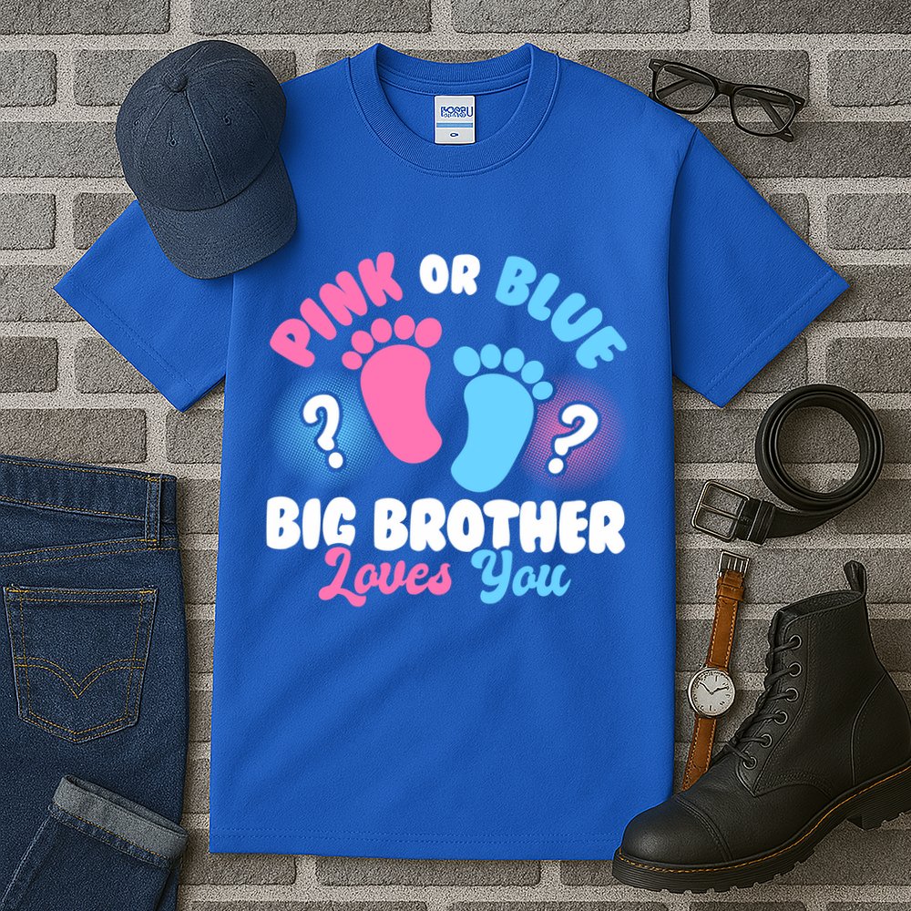 Baby Gender Reveal Party Pink Or Blue Big Brother Loves You Cute Gift Tall T-Shirt