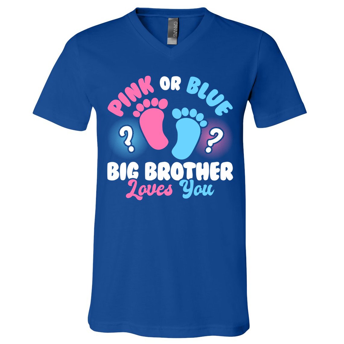 Baby Gender Reveal Party Pink Or Blue Big Brother Loves You Cute Gift V-Neck T-Shirt