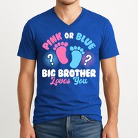 Baby Gender Reveal Party Pink Or Blue Big Brother Loves You Cute Gift V-Neck T-Shirt