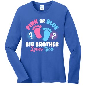 Baby Gender Reveal Party Pink Or Blue Big Brother Loves You Cute Gift Ladies Long Sleeve Shirt