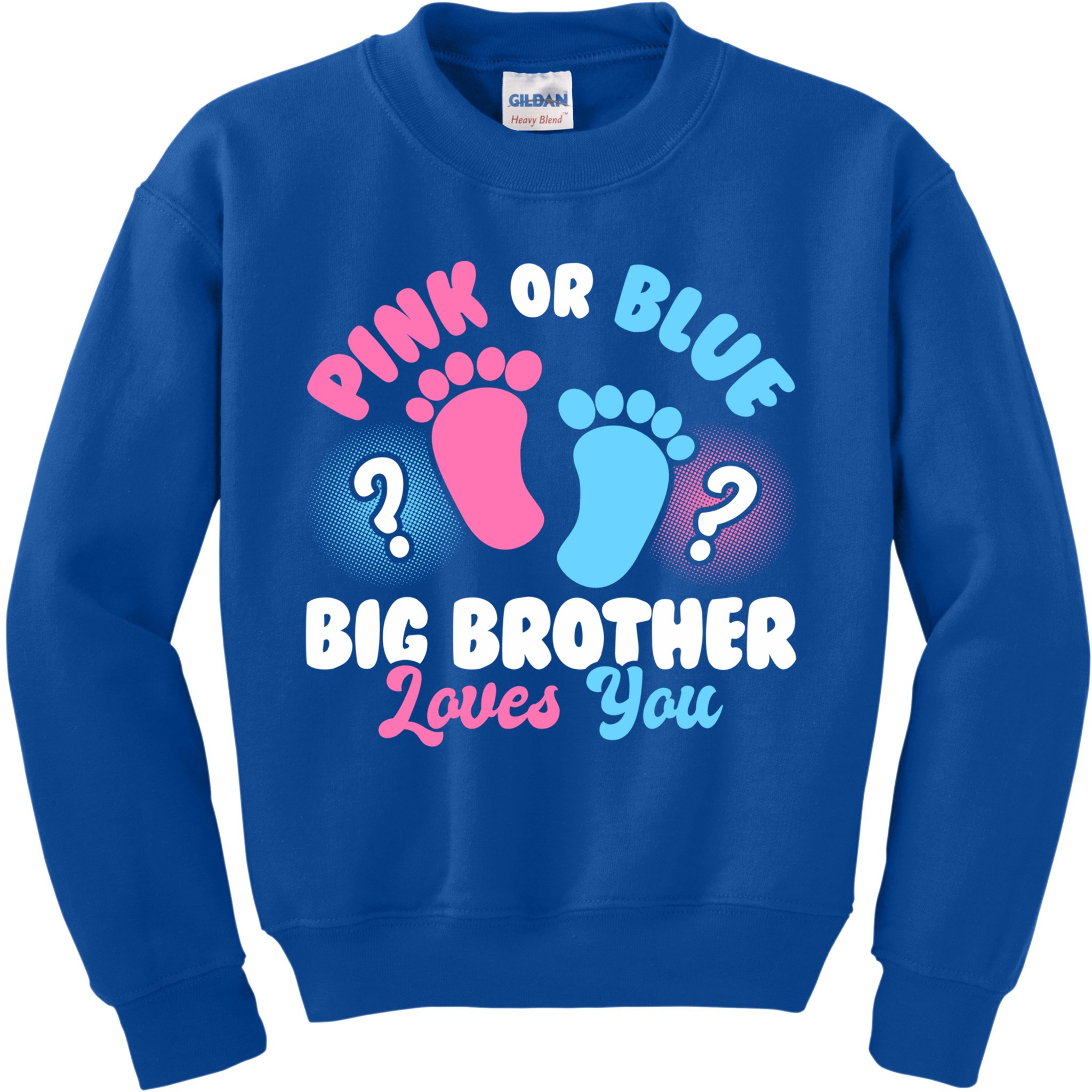 Baby Gender Reveal Party Pink Or Blue Big Brother Loves You Cute Gift Kids Sweatshirt