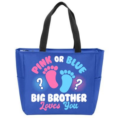 Baby Gender Reveal Party Pink Or Blue Big Brother Loves You Cute Gift Zip Tote Bag