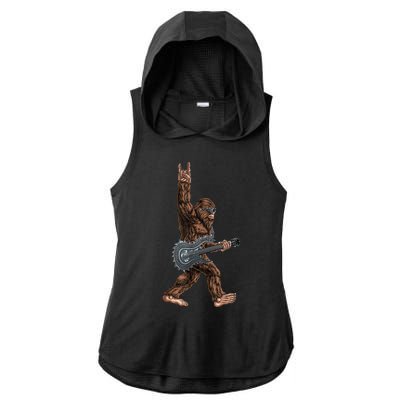 Bigfoot Guitar Rock On Ladies PosiCharge Tri-Blend Wicking Draft Hoodie Tank