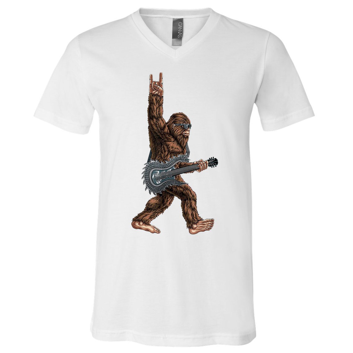 Bigfoot Guitar Rock On V-Neck T-Shirt