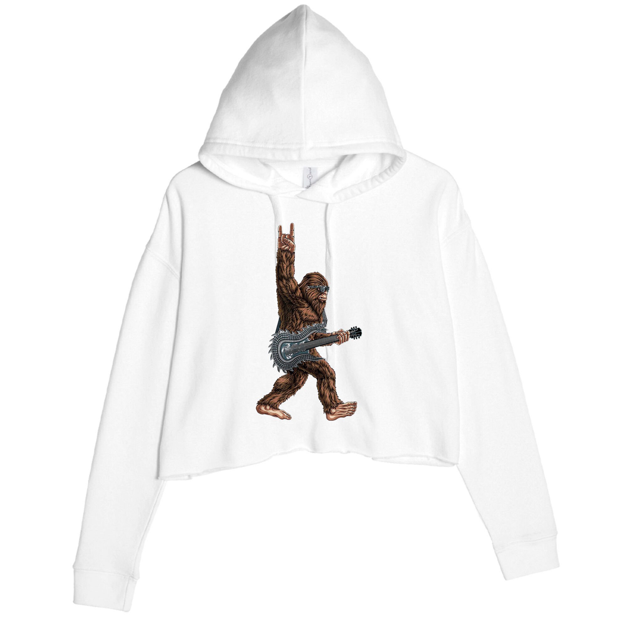 Bigfoot Guitar Rock On Crop Fleece Hoodie