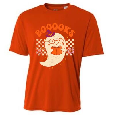 Books Ghost Reading Boooks Retro Groovy Halloween Teacher Gift Cooling Performance Crew T-Shirt