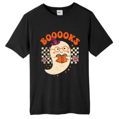 Books Ghost Reading Boooks Retro Groovy Halloween Teacher Gift Tall Fusion ChromaSoft Performance T-Shirt