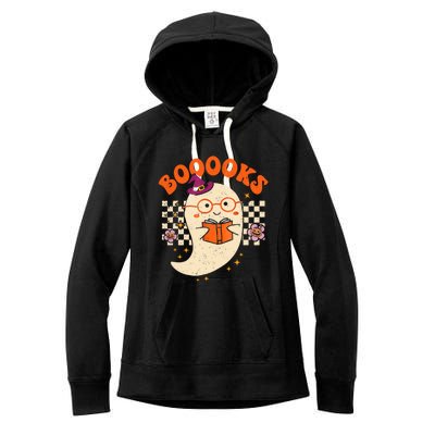 Books Ghost Reading Boooks Retro Groovy Halloween Teacher Gift Women's Fleece Hoodie