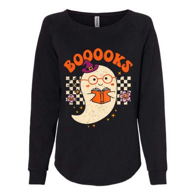 Books Ghost Reading Boooks Retro Groovy Halloween Teacher Gift Womens California Wash Sweatshirt