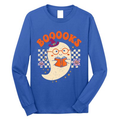 Books Ghost Reading Boooks Retro Groovy Halloween Teacher Gift Long Sleeve Shirt