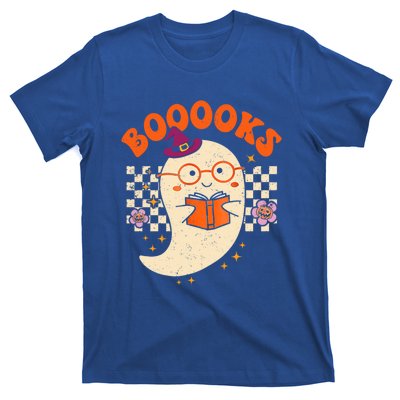 Books Ghost Reading Boooks Retro Groovy Halloween Teacher Gift T-Shirt