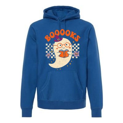 Books Ghost Reading Boooks Retro Groovy Halloween Teacher Gift Premium Hoodie