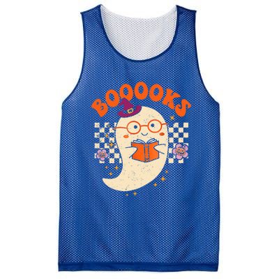 Books Ghost Reading Boooks Retro Groovy Halloween Teacher Gift Mesh Reversible Basketball Jersey Tank