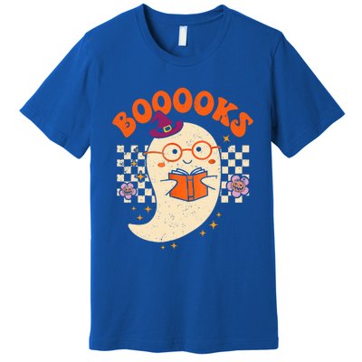 Books Ghost Reading Boooks Retro Groovy Halloween Teacher Gift Premium T-Shirt