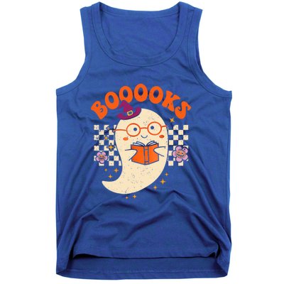 Books Ghost Reading Boooks Retro Groovy Halloween Teacher Gift Tank Top