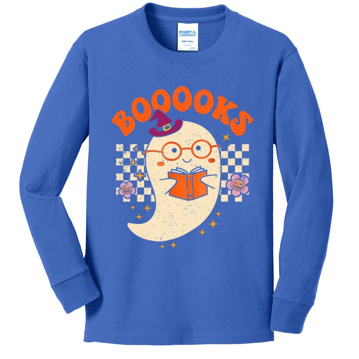 Books Ghost Reading Boooks Retro Groovy Halloween Teacher Gift Kids Long Sleeve Shirt