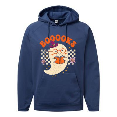 Books Ghost Reading Boooks Retro Groovy Halloween Teacher Gift Performance Fleece Hoodie