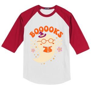 Books Ghost Reading Boooks Retro Groovy Halloween Teacher Gift Kids Colorblock Raglan Jersey