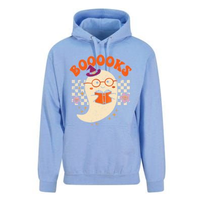 Books Ghost Reading Boooks Retro Groovy Halloween Teacher Gift Unisex Surf Hoodie