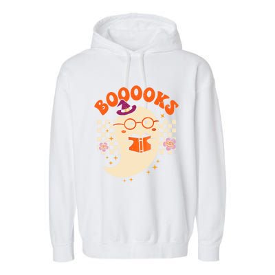 Books Ghost Reading Boooks Retro Groovy Halloween Teacher Gift Garment-Dyed Fleece Hoodie