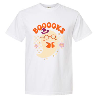 Books Ghost Reading Boooks Retro Groovy Halloween Teacher Gift Garment-Dyed Heavyweight T-Shirt