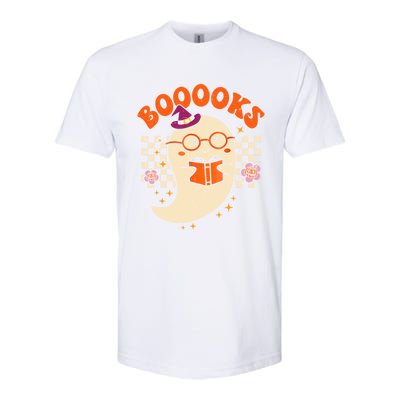 Books Ghost Reading Boooks Retro Groovy Halloween Teacher Gift Softstyle CVC T-Shirt