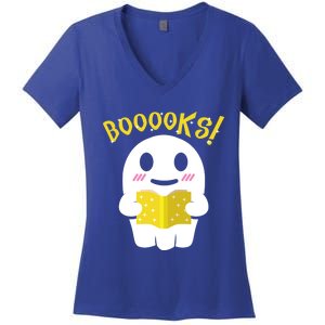 Boooks Ghost Reading Book Cool Gift Halloween Costume Great Gift Women's V-Neck T-Shirt