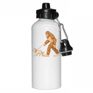 Bigfoot Golden Retriver Walking Aluminum Water Bottle