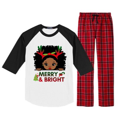 Black Girl Reindeer Santa Claus Christmas Merry And Bright Raglan Sleeve Pajama Set