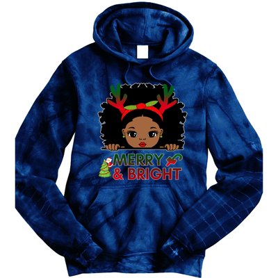 Black Girl Reindeer Santa Claus Christmas Merry And Bright Tie Dye Hoodie