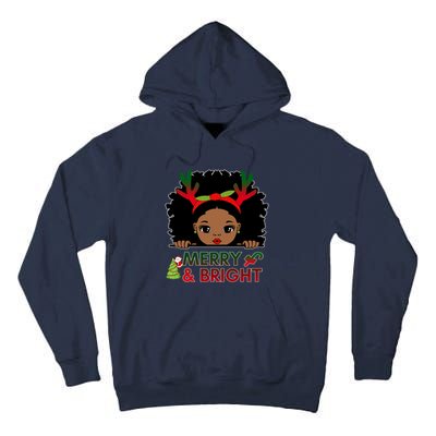 Black Girl Reindeer Santa Claus Christmas Merry And Bright Tall Hoodie