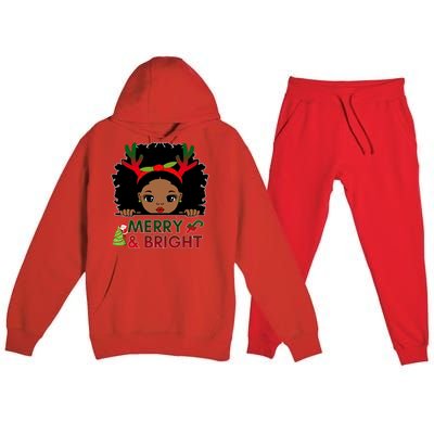 Black Girl Reindeer Santa Claus Christmas Merry And Bright Premium Hooded Sweatsuit Set