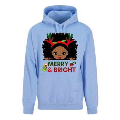 Black Girl Reindeer Santa Claus Christmas Merry And Bright Unisex Surf Hoodie