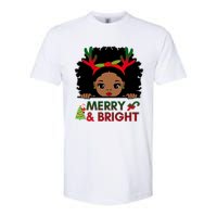 Black Girl Reindeer Santa Claus Christmas Merry And Bright Softstyle CVC T-Shirt