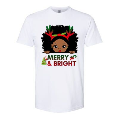 Black Girl Reindeer Santa Claus Christmas Merry And Bright Softstyle CVC T-Shirt