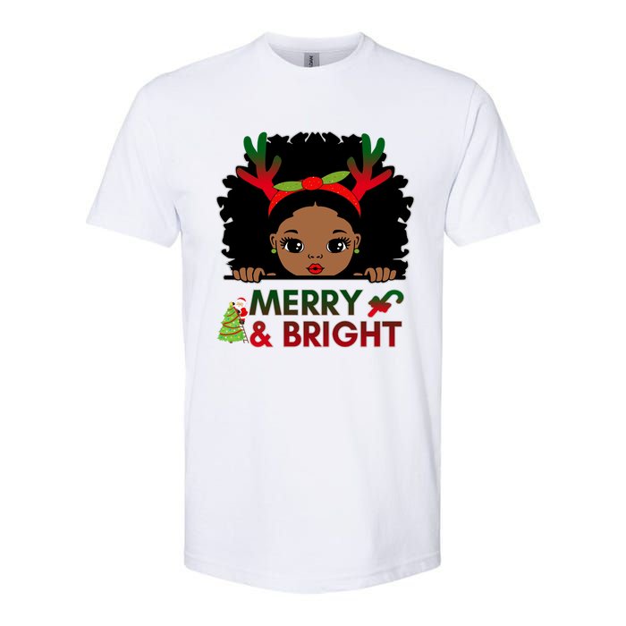 Black Girl Reindeer Santa Claus Christmas Merry And Bright Softstyle CVC T-Shirt