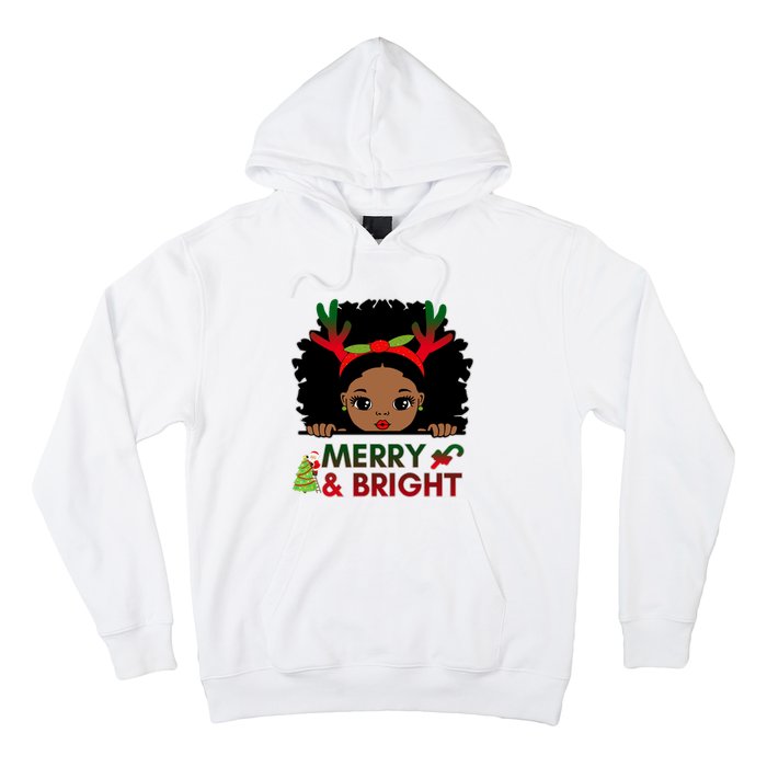 Black Girl Reindeer Santa Claus Christmas Merry And Bright Hoodie