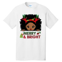 Black Girl Reindeer Santa Claus Christmas Merry And Bright Tall T-Shirt