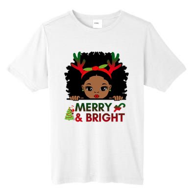 Black Girl Reindeer Santa Claus Christmas Merry And Bright Tall Fusion ChromaSoft Performance T-Shirt