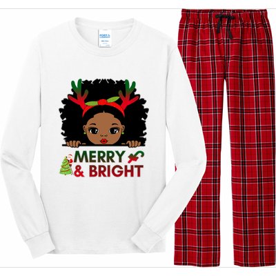 Black Girl Reindeer Santa Claus Christmas Merry And Bright Long Sleeve Pajama Set