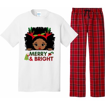 Black Girl Reindeer Santa Claus Christmas Merry And Bright Pajama Set