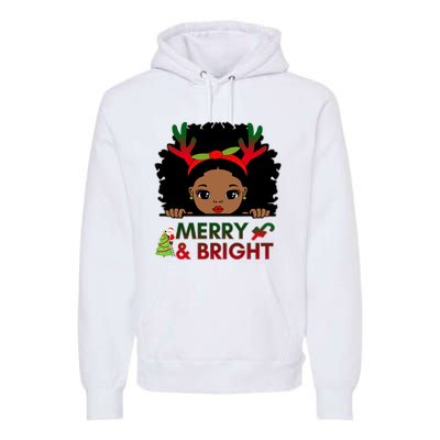 Black Girl Reindeer Santa Claus Christmas Merry And Bright Premium Hoodie