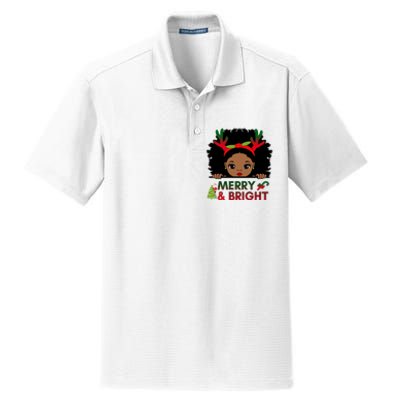 Black Girl Reindeer Santa Claus Christmas Merry And Bright Dry Zone Grid Polo