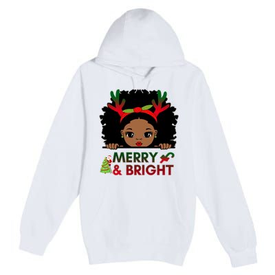 Black Girl Reindeer Santa Claus Christmas Merry And Bright Premium Pullover Hoodie